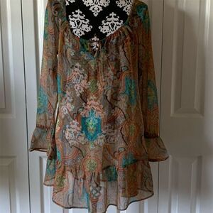 Camilla Women's XS Paisley Boho Sheer Long Sleeve Short Dress‎ Multicolor